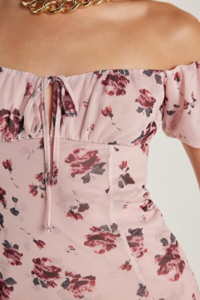 Tudors Kadın Standart Fit Yırtmaçlı Bağlama Detaylı Straplez Tül Elbise