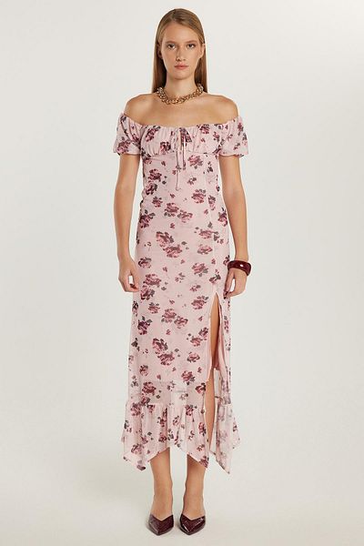 Tudors Women's Standard Fit Slit Tie Detail Strapless Tulle Dress