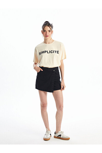 LC Waikiki Nevavm Women's Slim Fit Straight Jean Shorts Skirt with a Difference