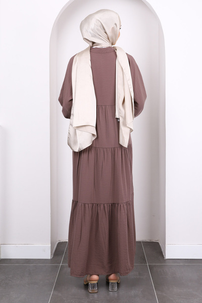 İmajButik Φόρεμα Koyuv Mink με μισό κουμπί και φούστα Modal