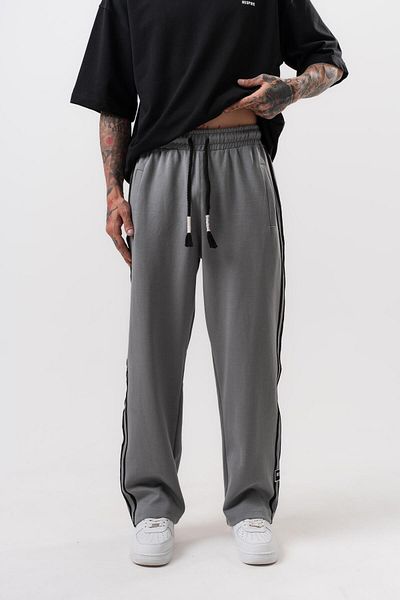 Respire Men's 3-Piece Stripe Detailed Interlock Baggy Sweatpants Smoked