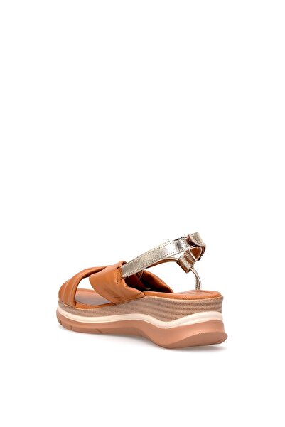 Ayakkabı Fuarı Elit Zeyn 8066 Women's Genuine Leather Wedge Heel Sandals Brown