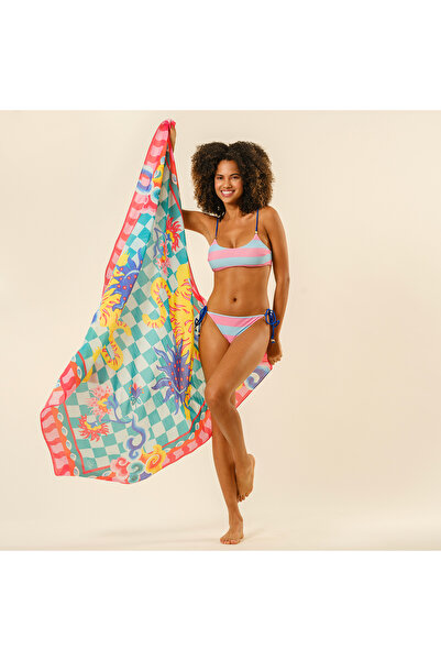 Zsa Zsa Zsu Pera Dijital Baskılı Pamuk Pamuk İpek Pareo 140x140 Cm Mavi