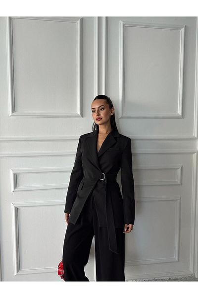 mydukkan.co Metal Buckle Belted Jacket