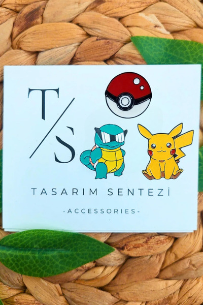 Tasarım Sentezi Rozet Metal Broş 3'lü Pokemon Pikachu Squirtle Poke Topu Yaka...