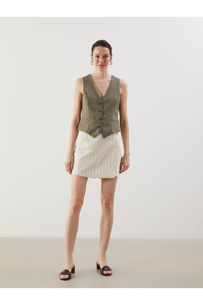 LC Waikiki Özmarka Νέα σεζόν με φερμουάρ στη μέση Ριγέ Λινό Μικτή γυναικεία σ...