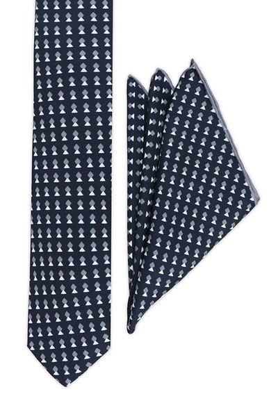 Bursa İpek Navy Blue Patterned Silk Tie Set