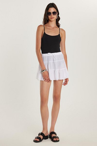 Tudors Women's Relax Fit White Skirt with Tie Detail and Elastic Waist