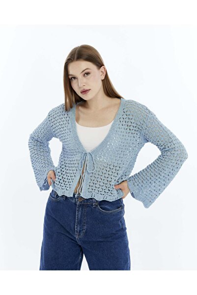 MA ananas Cardigan scurt cu șinuri ajurate