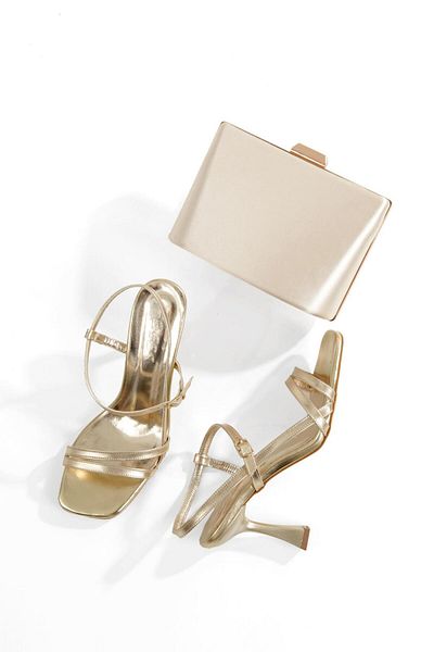 AYDOĞDU by ünal Gold Stylish Women's Shoes with Summer Bag and Thin Heels-