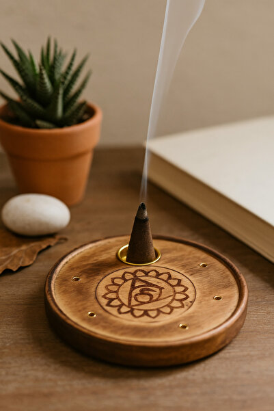 Hyge Ajna Çakralı Yuvarlak Ahşap Tütsülük – Çubuk/Konik | Ajna Chakra Wood Incense Holder - Stik/Conic