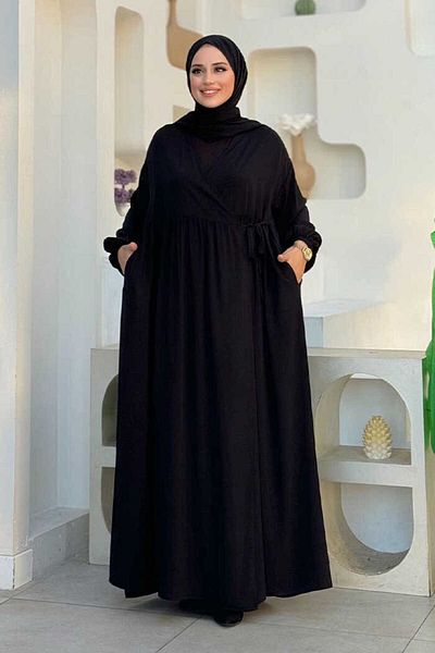 Bym Fashion Φόρεμα προσευχής με σάλι διπλό στήθος 6027 Μαύρο