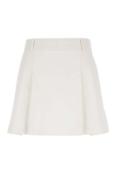 PLAIN Fustă mini plisată albă cu găici pentru curea din material textil pentru femeie
