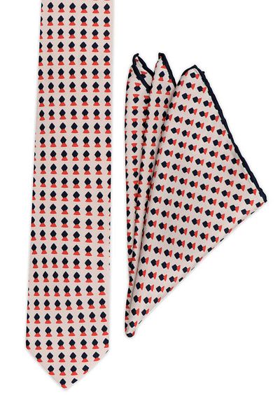Bursa İpek Beige Patterned Silk Tie Set