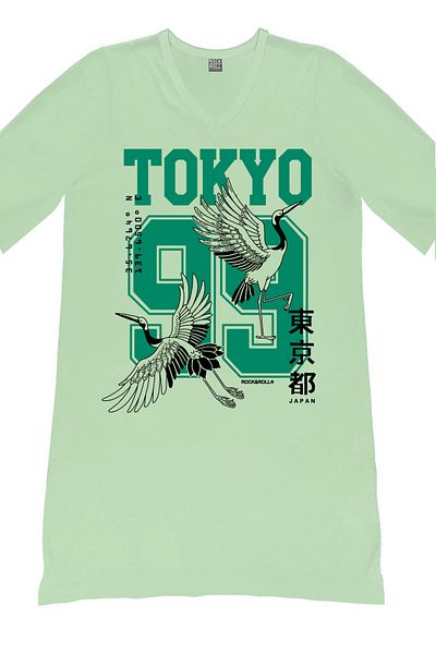 ROCKANDROLL Tokyo 99 Light Green V-Neck Half Sleeve Knee Length Casual Home Dress Nightdress