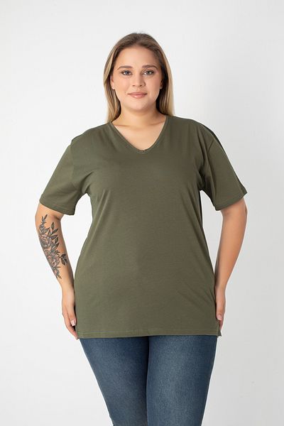 Orly More Slit Cotton Women's V-Neck Plus Size T-Shirt