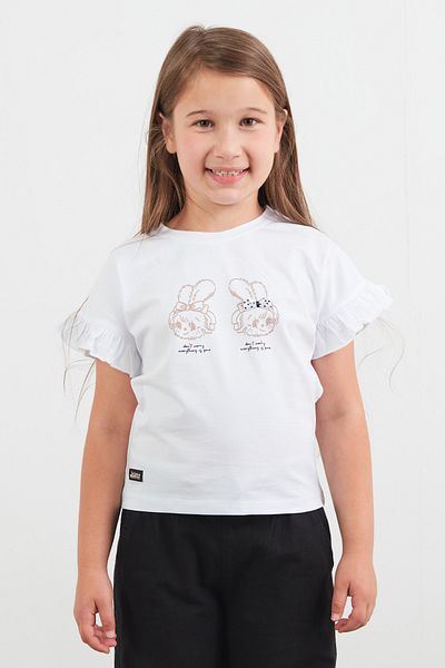 Fulla Moda Μπλουζάκι για κορίτσια με βολάν με στάμπα Rabbit