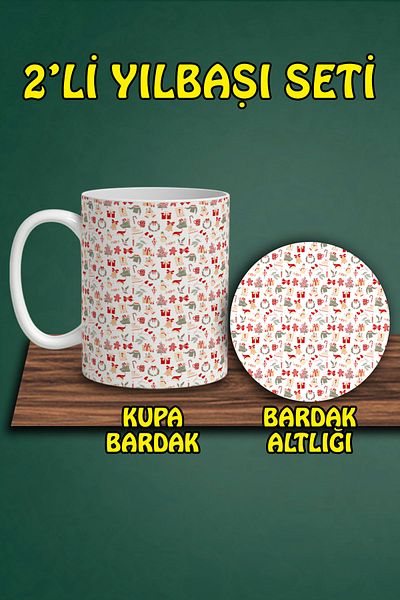 HobiShop Christmas Themed Mug and Coaster Set