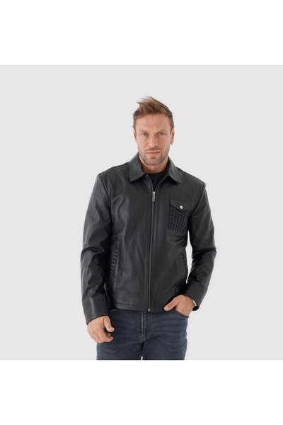 TOGO Siyah Hakiki Deri Erkek Deri Mont [810055]