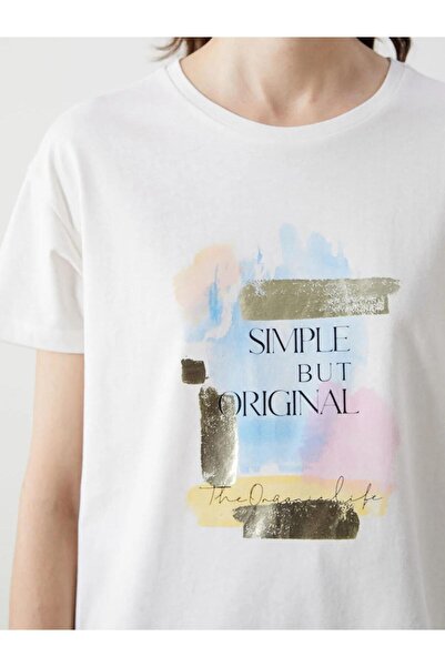 LC Waikiki Γυναικείο μπλουζάκι με στάμπα LCWAIKIKI Classic Crew Neck (S5)