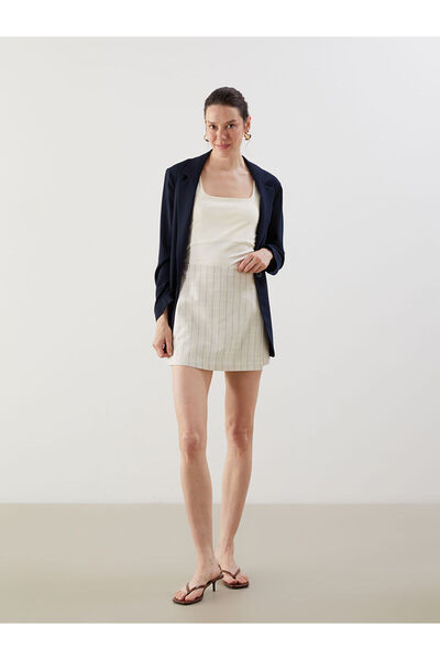 LC Waikiki Nevavm Women's Striped Linen Blend Skirt with Zipper at the Waist