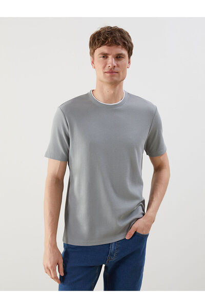 LC Waikiki Ανδρικό μπλουζάκι με λαιμόκοψη σε γκρι χρώμα