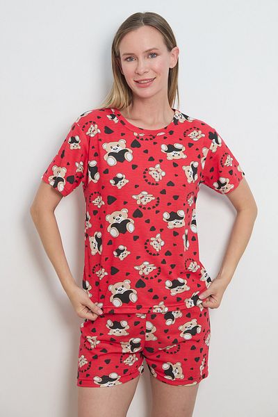 Fulla Moda Комплект пижама с къси панталони и шарка на плюшено мече