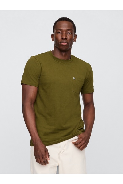 GAP Erkek Haki Organik Pamuk Cepli T-Shirt