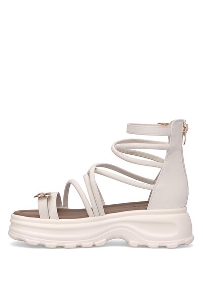 Voyager B119 Women's Genuine Leather Flat Sandals Cream