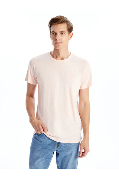 LC Waikiki Pink Crew Neck Short Sleeve Pique Men's T-Shirt