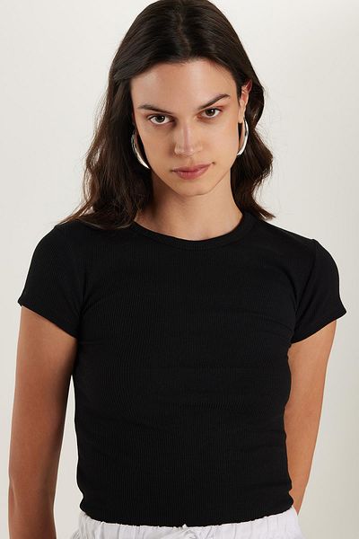 Tudors Women's Slim Fit Slim Fit Crew Neck Modal Fabric Black Blouse