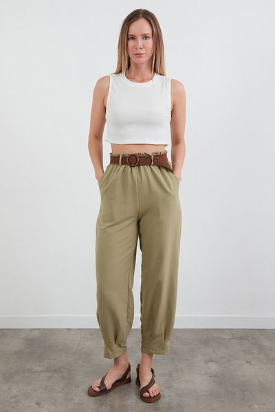 Fulla Moda Elastic Waist Belted Trousers