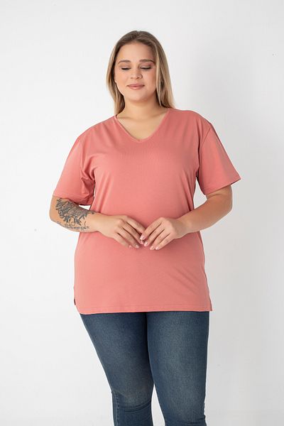 Orly More Slit Cotton Women's V-Neck Plus Size T-Shirt