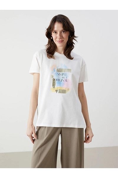 LC Waikiki Γυναικείο μπλουζάκι με στάμπα LCWAIKIKI Classic Crew Neck (S5)