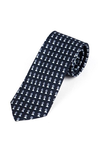 Bursa İpek Navy Blue Patterned Silk Tie Set