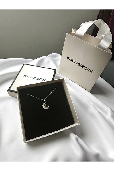 RAWEZON Special Set - Moon Butterfly Themed Steel Necklace with Boxed Bag - Birthday Gift for Lover, Friend