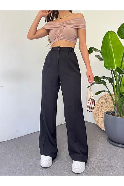 HARMONY GLOBAL Women's Black High Waist Pleated Palazzo Pants – Straight Cut, Loose-Legged, Stylish and Comfortable Casual Trousers