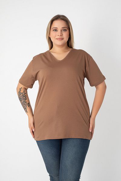 Orly More Slit Cotton Women's V-Neck Plus Size T-Shirt