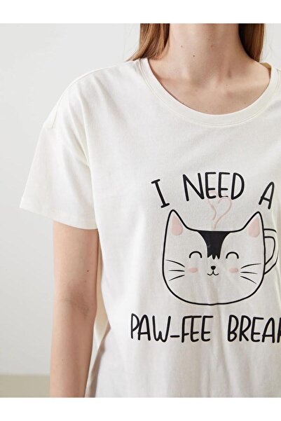 LC Waikiki Lcw Dream Bisiklet Yaka Baskılı Kadın Şortlu Pijama Takımı (S5)