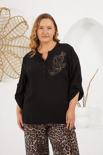 RMG Plus Size Chain Embroidered Blouse Black