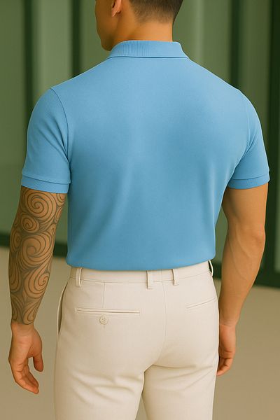 Buteks Tricou polo unisex, albastru bebeluș, sport, cu nasturi, din bumbac, casual, cu mânecă scurtă, cu croiala normală