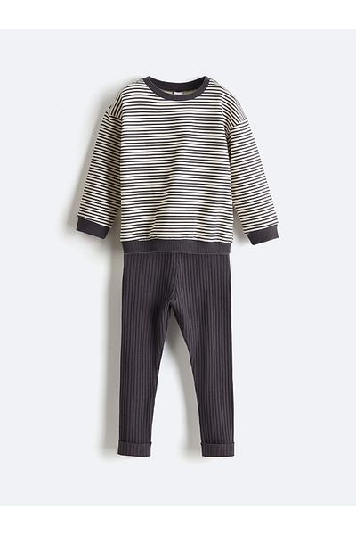 LC Waikiki Striped Baby Girl Sweatshirt and Leggings 2-Pack
