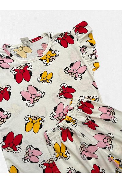 Fil Kids Girls' Cotton Summer Thin Fabric White Ribbon Pattern Short Sleeve Shorts Summer Pajamas Set