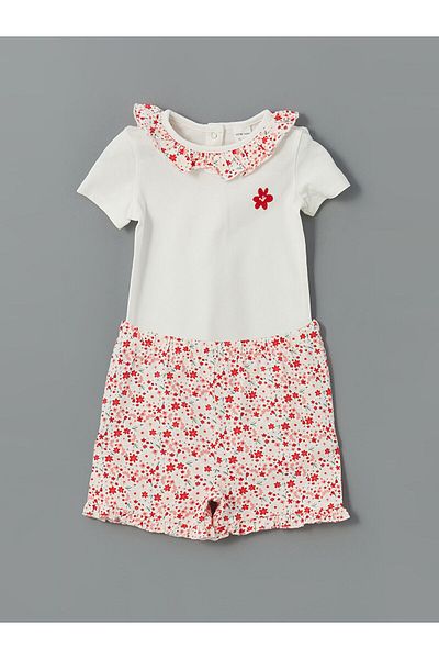 LC Waikiki Floral Baby Girl Snapback Bodysuit and Shorts 2-Piece