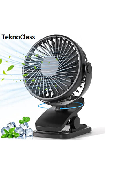 TeknoClass Masaüstü Şarjlı Klipsli 360 Derece Dönen Portatif Fan Vantilatör Ş...