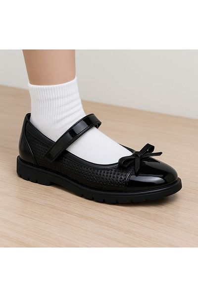 JOJO KIDS pantofi de scoala pentru fete, balerina clasica din piele naturala interioara exterioara, ortopedica si suport spate, banda