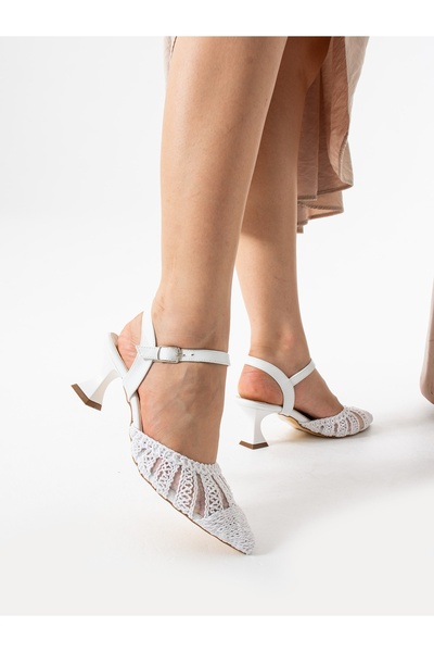 ALEMDAR AYAKKABI Albus White Lace Heeled Women's Shoes