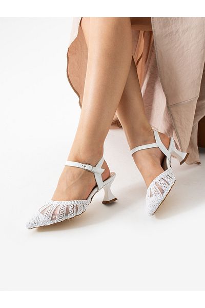 ALEMDAR AYAKKABI Albus White Lace Heeled Women's Shoes