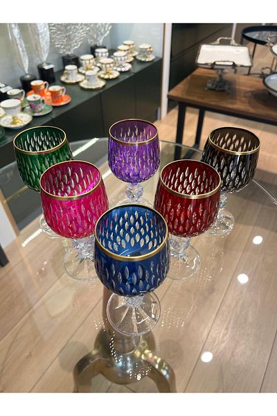 P&ORA PREMIUM KITCHEN PRODUCTS P&Ora Drop Model Colorful 6-Piece Crystal Coffee or Water Glass 150 Cc