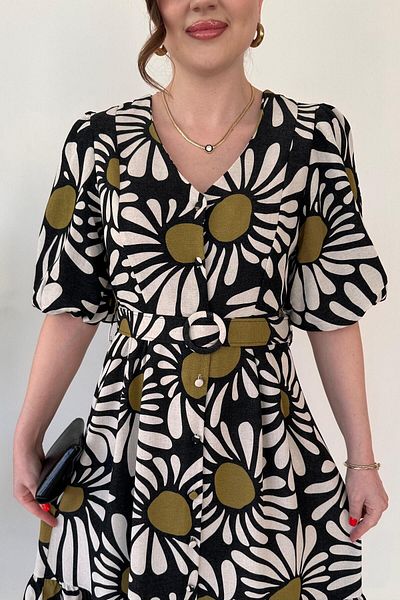 MaziButik Φόρεμα Daisy με μπαλόνι μανίκι μαύρο